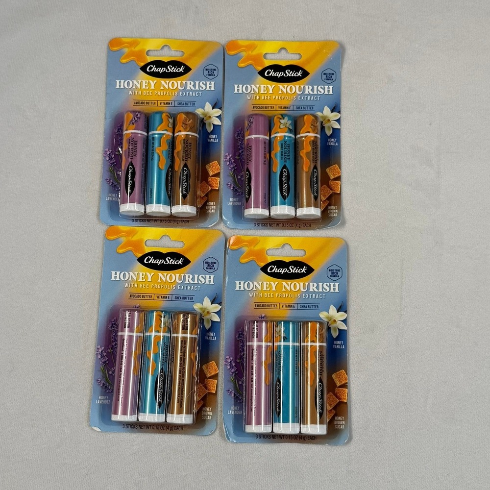4X ChapStick Honey Nourish Lip Balm 3 Sticks each Vanilla Lavender Brown Sugar